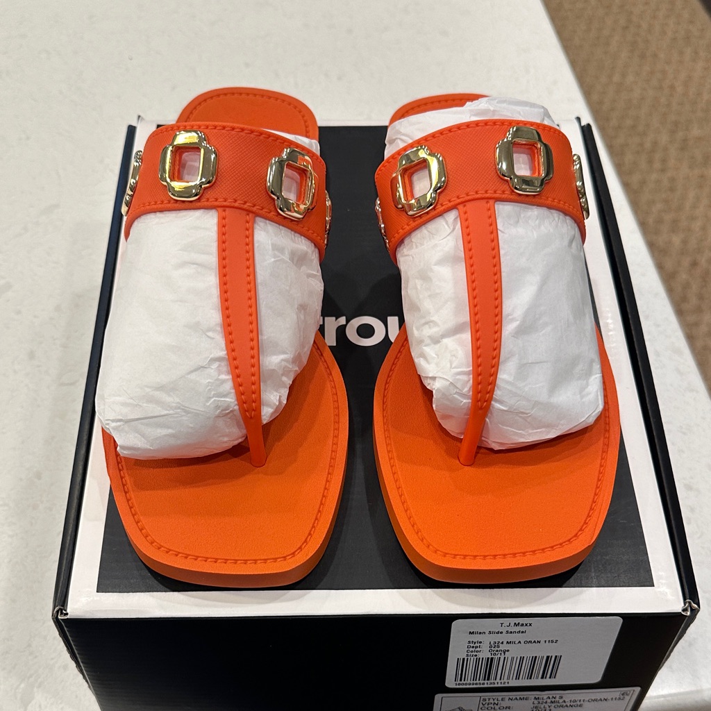 Larroude Orange Sandals With Gold Buckles